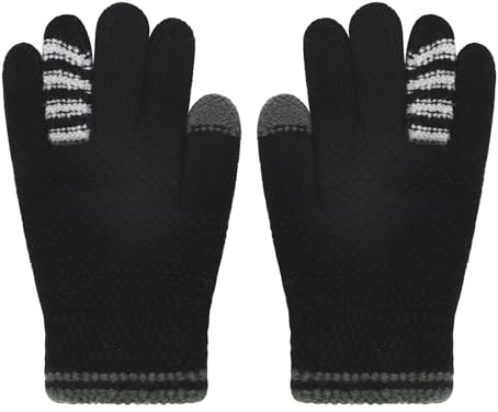 FakeFace Süße Kinder Fingerhandschuhe Gestrickte Handschuhe Stretch Vollfinger Handschuhe Jungen Mädchen Winter Warme Kinderhandschuhe Strickhandschuhe 3-8 Jahre-Schwarz