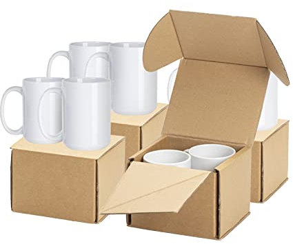 PYD Life Sublimation Mugs Blanks 15 OZ Coffee Mugs White Ceramic Photo Cups Bulk for Cricut Mug Press Print 8 Pack