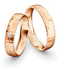 JC Trauringe Gold 585 Gold Paarpreis Gehämmert Poliert I Partnerringe Rotgold mit Gravur in edler Schatulle I 2 Hochzeitsringe Herrenring ohne & Damenring mit Zirkoniasteine I ICT75