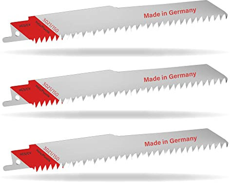 3x Säbelsäge Sägeblatt Säbelsägeblätter 150mm Holz Kunststoff 3021/150 HCS/CV - Made in Germany - für Holz Spanplatten Laminat Kunststoff Gips kompatibel mit Bosch Einhell Makita Metabo