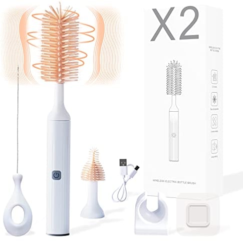 Orzbow Electric Baby Bottle Brushes for Cleaning,3 in 1 Waterproof Silicone Baby Bottle Brush,Nipple Brush,Straw Cleaner,Two-speed Cleaning Mode,360°Rotating Cleaning,1200mAh,Long Handle (Light Pink)