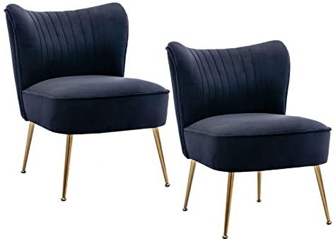 chairus Samt Polsterstuhl mit Metallbeinen Gepolsterter Einzelsofa Moderner Lesesessel für Balkon Wohnzimmer (Schwarz-2er)