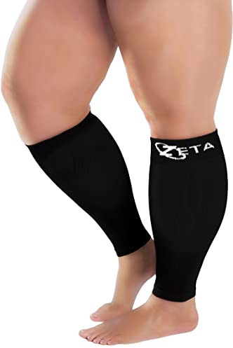 Zeta Wear Kompressionsstrümpfe dicke Waden, Wadenhülle, Kurze Länge, beruhigende bequeme Gradientenunterstützung, verhindert Schwellungen, Schmerzen, Ödeme, DVT, große Manschetten (4XL, Schwarz)