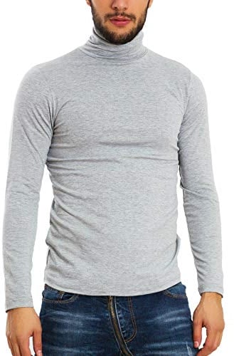 Toocool Rollkragenpullover Herren Baumwolle für den Winter, Hochgeschlossen, Schmal Geschnitten, Mit Plüsch Gefüttert, Turtleneck Pullover LO-A6957 [3XL, Grau]