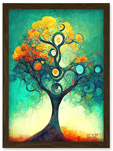 Doppelganger33 LTD Klimt Inspired Luminous Abstract Autumn Fall Tree Artwork Framed Wall Art Print A4