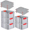 PROREGAL SuperSparSet 5x Eurobox NextGen Color mit Auflagedeckel & Schiebeschnappverschlüsse, HxBxT 22x30x40cm, 20L, Griffe rot geschlossen, Glatter Boden, Eurobehälter Transportbox Transportbehälter