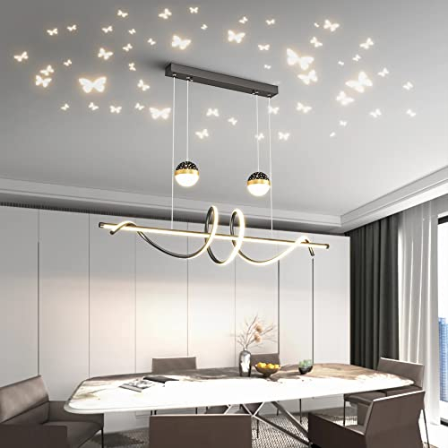 Moderne Esstisch Pendelleuchte LED Dimmbar schwarz Hängelampe LED Hängeleuchte mit Fernbedienung Höhenverstellbarer Kronleuchter für Wohnzimmer Esszimmer Schlafzimmer Küche Bürolampe (Schwarz, L100cm)