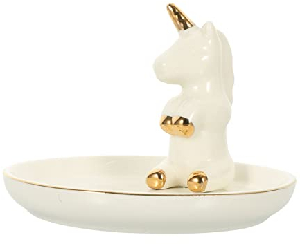 Cabilock Bandeja De Joyería Plato De Unicornio De Ceramica Plato De Baratija De Unicornio Bandeja Para Pendientes Soporte De Anillo Multifunción Tocador Cerámica Soporte De Exhibición Novia