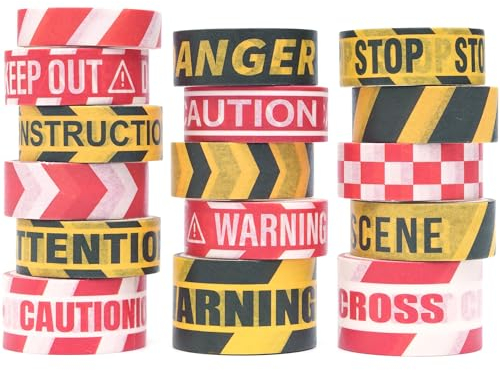 YUBX 16 Rollen Vorsichtslinie Washi Tape Set Klebeband Bunt Gelb Rot Grenze Dekorativ Masking Tape für Kunst, DIY Handwerk, Tagebuch, Hobel, Sammelalbum, Verpackung
