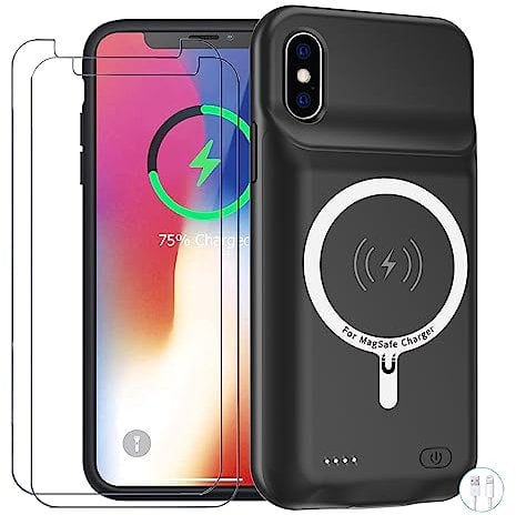 Battery Case for iPhone X/XS, Enhanced 10000mAh Portable Protective Wireless Charging Case Support Carplay Compatible with iPhone X/XS (5.8 inch) Rechargeable Extended Battery Charger Case (Black)