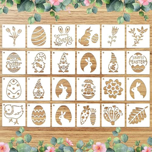 Schablonen Ostern, 24 Stück Ostern Schablonen Set, Kunststoff Zeichnung Malerei für Kinder, Ostern basteln, osternkarten, Körpermalfarben, Ostern deko und ostergeschenke (A)