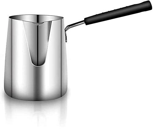 Qomcsrl 600ML Turkish Coffee Pot Stainless Steel Milk and Coffee Warmer Chocolate Butter Melting Pot with Heat Handle
