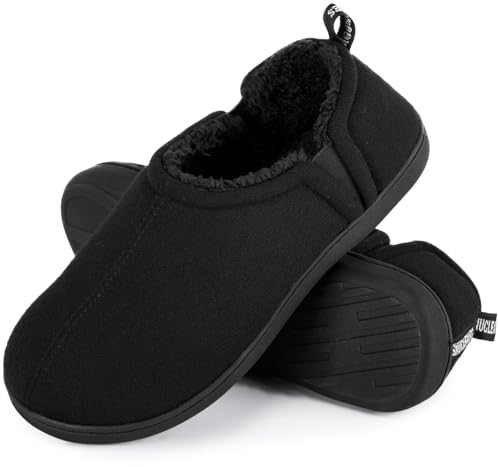 Snug Leaves Herren Fuzzy Kunstwolle Memory Foam Hausschuhe Anti-Rutsch warm Kunst-Sherpa Hausschuhe mit Doppelseitigen elastischen Einsätzen Schwarzer Ruß,46-47 EU