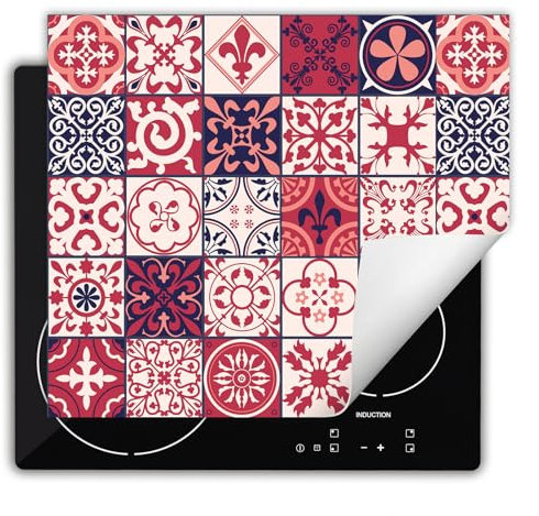 DarHaus Herdabdeckplatte Einteilig Küche Herdabdeckung Ceranfeld Herdabdeckplatten Anti Rutsch Matte Aufrollbar 60x52 cm, rot - Mosaik