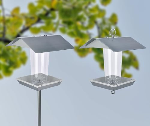 BOLD Vogelhaus mit Ständer wetterfest/Vogelhaus zum Aufhängen (Robustes Vogelfutterhaus zum Hinstellen oder Aufhängen, Bird Feeder Futterstation für Wildvögel) 1,40m Höhe, Eckig