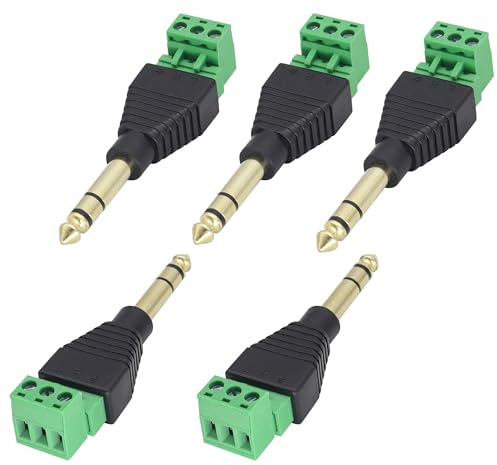 AAOTOKK(1/4 Adattatore Morsetto a vite Audio TRS, 6.35mm Maschio a 3 Pin/Femmina Connettore Morsetto Bullone,6.35mm DIY Audio Saldatore,Utilizzato per Subwoofer,Amplificatori/Amplificatori(5-Pezzi)