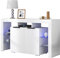 Azkoeesy TV-Schrank 140 cm, Weiß Hochglanz Sideboard Vitrine Fernsehtisch mit LED-Beleuchtung, mit 2 Türen und 4 Glasböden, für Wohnzimmer