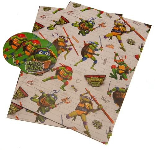 Teenage Mutant Ninja Turtles Geschenkpapier, 2 Bögen, 2 Geschenkanhänger, Geschenkpapier Geburtstag