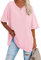 Haibang Tee Shirt Femme Col V T-Shirt Oversize Été Manches Courtes Cotton Grande Taille Décontracté Lâches Hauts Basique T Shirt Top Chic et Elegant Couleur Unie Blouse