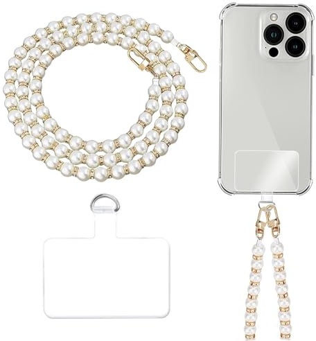Nayyana Handykette zum Umhängen, Perlengurt, Frauen Perlenkette, Frauen Schulter-Crossbody-Lanyard mit Handy-Tether-Patches, kompatibel mit den meisten Handys und Taschen, Style 3