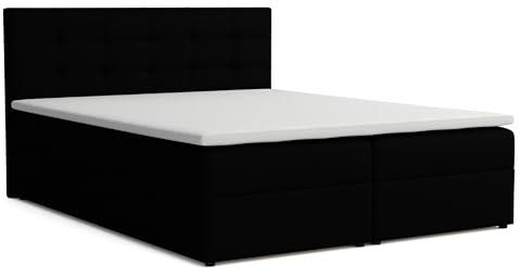 VENASI MÖBEL Jessa Boxspringbett mit Bettkästen H2/H3 Matratze und Topper (Schwarz, 160 x 200 cm)