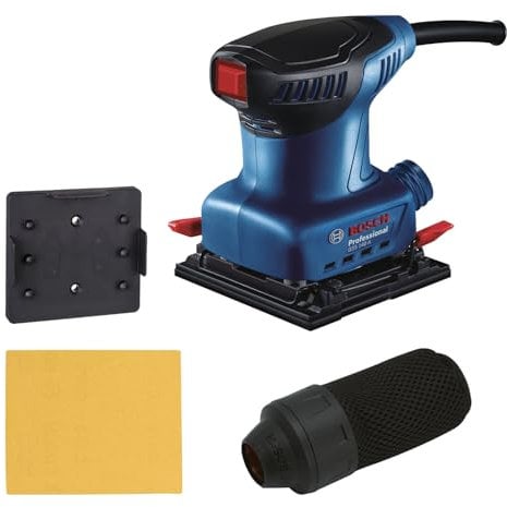 Bosch Professional Ponceuse vibrante GSS 140 (moteur de 220 W, vibration 3,4 m/s2, y compris sac à poussières, plateau de perforation, feuille abrasive C411)