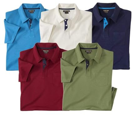 ATLAS FOR MEN - 5er-Set Poloshirts Jersey Casual - L