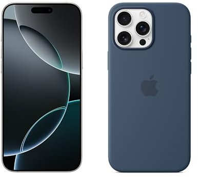 Apple iPhone 16 Pro Max 256 GB - Titan Weiß + Silikon Case mit MagSafe – Denim