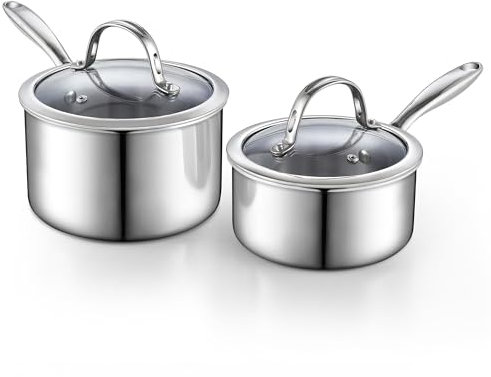 Cooks Standard Stainless Steel Saucepan Set 1.5 and 3 Quart, Multi-Ply Clad Sauce Pot With Glass Lid, Silver