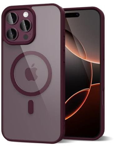 oakxco for iPhone 16 Pro Case Clear Magnetic Compatible with Magsafe, Thin Slim Transparent Non Yellowing, Hybird Soft Silicone Bumper & Hard Plastic Protective Cover for Women, Burgundy Wine Plum
