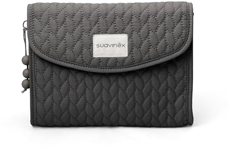 Suavinex, Newborn Baby Toiletry Bag, Sturdy Fabric, Flap Closure with Magnet, Waterproof, for Organizing and Carrying Baby Grooming Accessories, Practical and Comfortable, Easy to Clean, Grey, Grey,