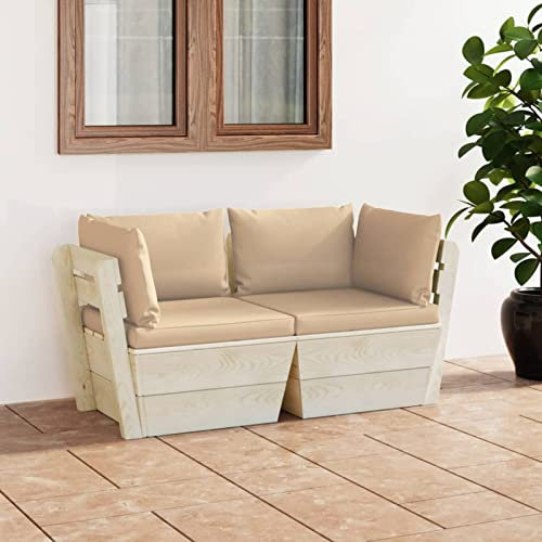 Xichuzi Garten-Palettensofa 2-Sitzer mit Kissen, Lounge Sofa Outdoor, Garten Loungemöbel, Gartensofa, Gartencouch, Outdoor Möbel Sofa, Fichtenholz