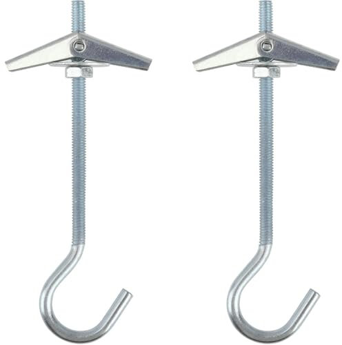 2 Pcs Ceiling Hooks for Hanging Plants Plasterboard Ceiling Hook M4/90mm Galvanized Steel Mount Hook Fixing Anchors with Threaded Hooks for Drywall Cavity Hollow Wall Board Hanging Plants Lights