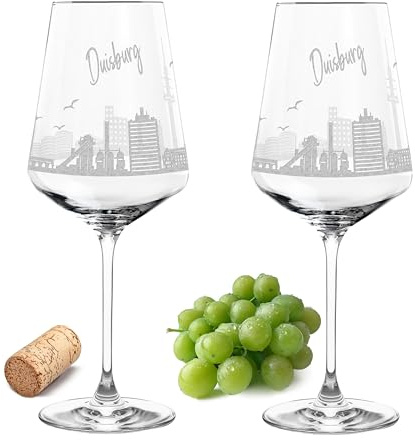 Gravur-Max Weinglas 2er Set 560 ml Skyline „Duisburg“ – Leonardo Puccini Glas mit Lasergravur – Hochwertiges, spülmaschinenfestes & stoßfestes Weinglas mit Spruch – Geschenk für Weinliebhaber