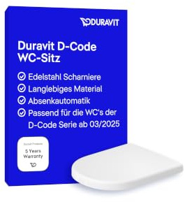 Duravit D-Code WC-Sitz mit Absenkautomatik - WC-Sitz aus Duroplast, D-Form, Soft-Close, Edelstahl-Scharniere, weiß Hochglanz, Passend für Duravit D-Code Serie