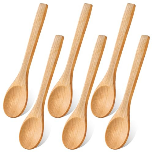 6 PCS Small Wooden Spoons, 5.1 Inch Handmade Wooden Teaspoons for Kitchen, Sugar, Honey, Coffee Ice Cream