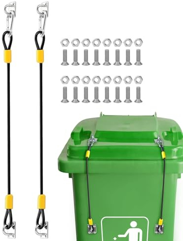 Bear Proof Wheelie Bin Lid Lock Set | Heavy Duty Wheelie Bin Stopper for Home, Office, Garden, Patio and Yard Wire Rope for Bin Lid