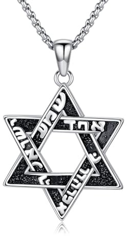 Seiyang Collar de estrella de David para hombre, colgante de estrella de David hebrea de plata de ley 925, collar de la Estrella de David, colgante de estrellas judías, joyería judía, regalos hebreos