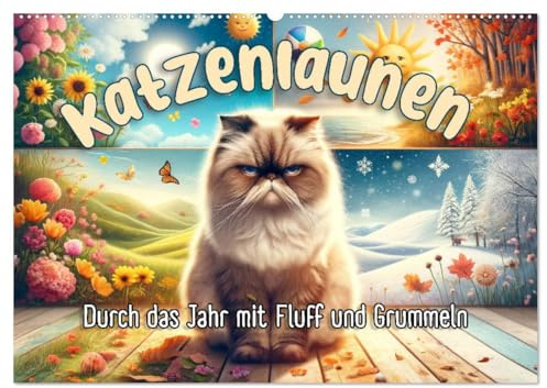 Katzenlaunen - Durch das Jahr mit Fluff und Grummeln (Wandkalender 2026 DIN A2 quer), CALVENDO Monatskalender: Jahresrunden mit Miez & Missmut (CALVENDO Tiere)