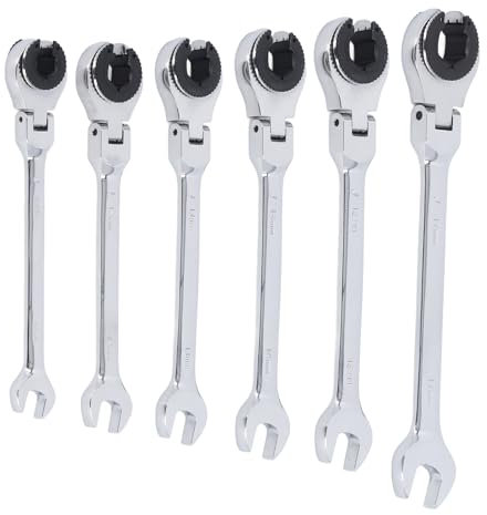 Ensemble de Clés à Cliquet, Ouvrir la Tête à Cachette à Cliquet, 10-17 Mm 6 Pièces Ouvertes Flexeaux de Tête pour Tubes de Climatisation, Lignes de Frein, Espaces Serrés