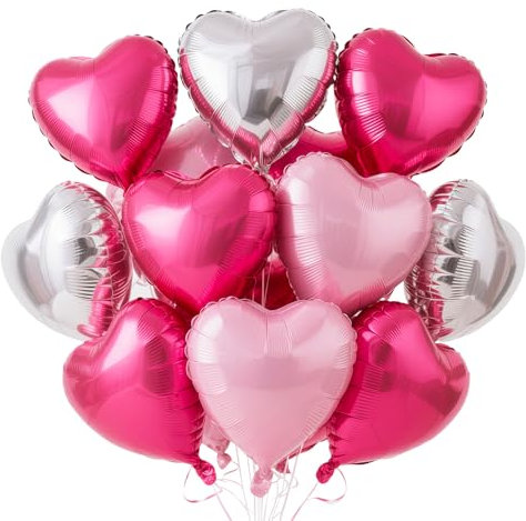 Herz Folienballon Rosenrot Silber Rosa, 18 Zoll Herz Helium Luftballons, Silber Herzluftballons, Rosa Herzballons Hochzeit, Herzform Folienluftballon für Geburtstag Verlobung Muttertag Valentinstag