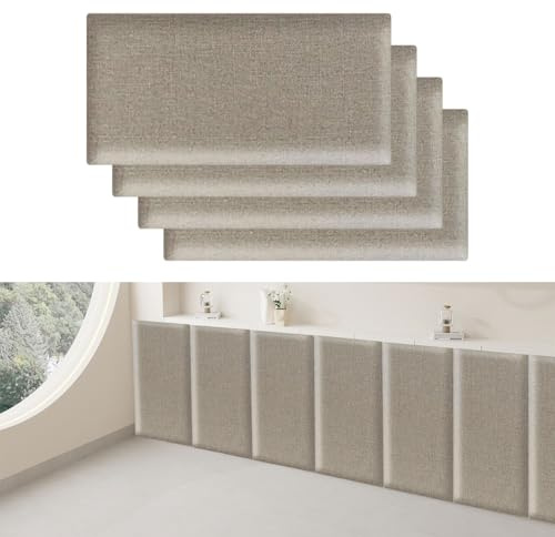 IGTOPS 4 paneles de pared 3D acolchados, lino de algodón acolchado, autoadhesivos, anticolisiones, cojín de pared, revestimiento de pared 3D (caqui, 40 x 20 cm)