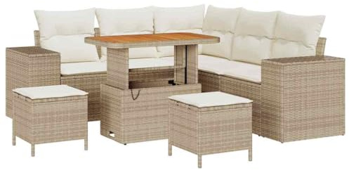 vidaXL Garten-Sofa-Set 8 pcs Beige und Creme 90 x 55 x 71 cm, Sofa für Garten und Terrasse, mit Stauraum, modulare Sitzgelegenheit, wetterfestes Poly-Rattan Lounge-Set