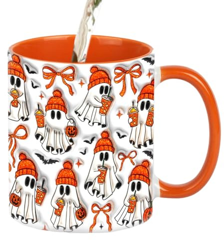Generisch Taza de café de Halloween | Espíritu flotante espeluznante vaso de cerveza de cerámica | 350 ml Vaso con mango ergonómico para agua caliente y fría