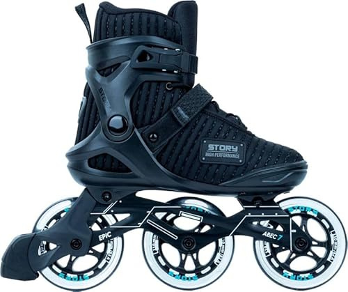Story Epic Inline-Rollschuhe, blau, Anfänger- und Fortgeschrittenenniveau, Aluminiumrahmen, halbweicher Stiefel, Innenfutter aus Textil und Schaumstoff (40)