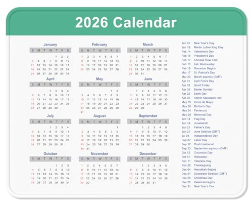 2026 Calendar Mouse Pad, Square New Year 2026 Mousepad 10.2 x 8.3 Inch, Stitched Edge Anti-Slip Waterproof Rubber Computer Mat for Office, Gaming, Laptop, New Year Office Supplies Gift, Green