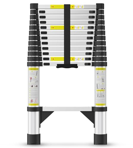 12.5 FT Aluminum Telescoping Ladder, Portable Collapsible Extension Ladder, 330lbs Load Capacity