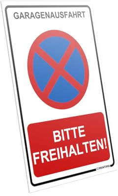 PRINTIMA Hinweisschild „Garagenausfahrt – Bitte freihalten!“ 21x32cm – Parkverbotsschild mit Symbol aus Kunststoff inkl. Montagedübel – Zufahrt freihalten Einfahrt Garage
