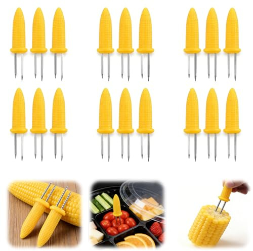 hankousi 18 pinchos de maíz en la mazorca, soporte creativo de maíz de acero inoxidable, accesorios de parrilla para fiestas, picnic, camping, alimentos, festivales, herramienta de cocina