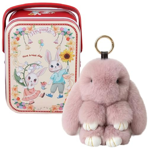 SKIPTHYBER Bunny Plüsch Schlüsselanhänger Inklusive Box 15 cm Hasen Pompom Schöne Kaninchen Anhänger,Süße Plüsch Hase Schlüsselanhänger Dekoration für Ostern Kinder Mädchen